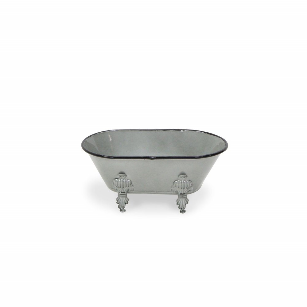 5" Gray Metal Hand Painted Decorative Tub Tabletop Sculpture