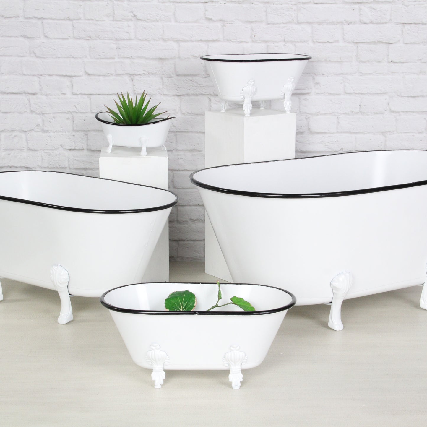 3" White Fabric Hand Painted Decorative Tub Tabletop Sculpture