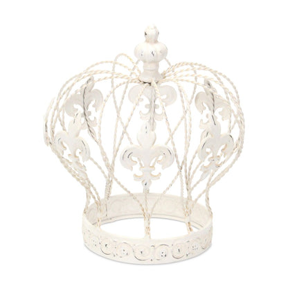 9" White Metal Hand Painted Decorative Crown Tabletop Sculpture