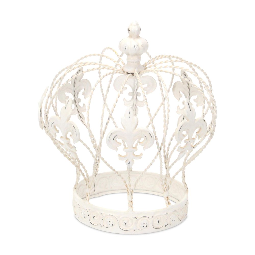 9" White Metal Hand Painted Decorative Crown Tabletop Sculpture