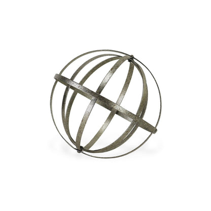 10" Silver Metal Hand Painted Decorative Orb Tabletop Sculpture