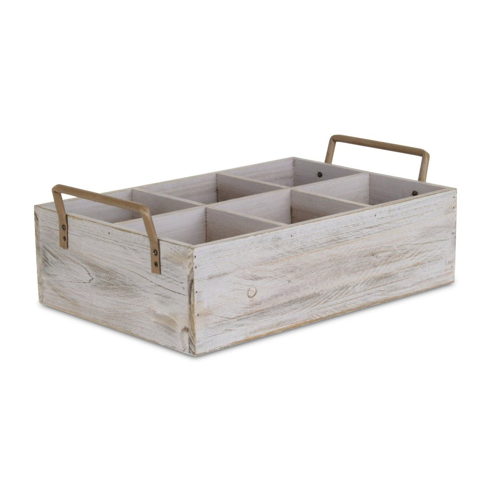 15" Gray And Brown Solid Wood Desk Organizer
