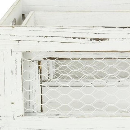 Set of Two Rustic Whitewash Chicken Wire Sides Wooden Crates