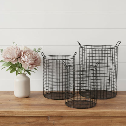 Set of Three Black Metal Basket