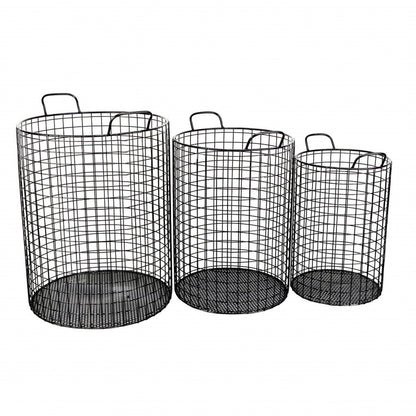 Set of Three Black Metal Basket