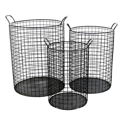 Set of Three Black Metal Basket