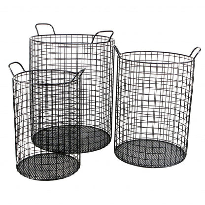 Set of Three Black Metal Basket