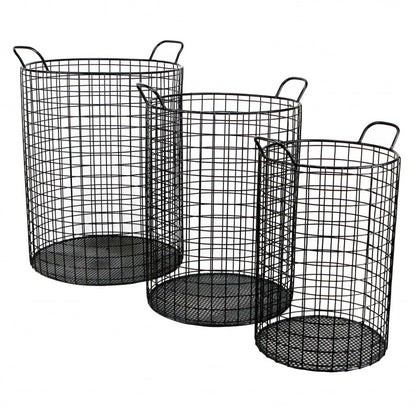 Set of Three Black Metal Basket