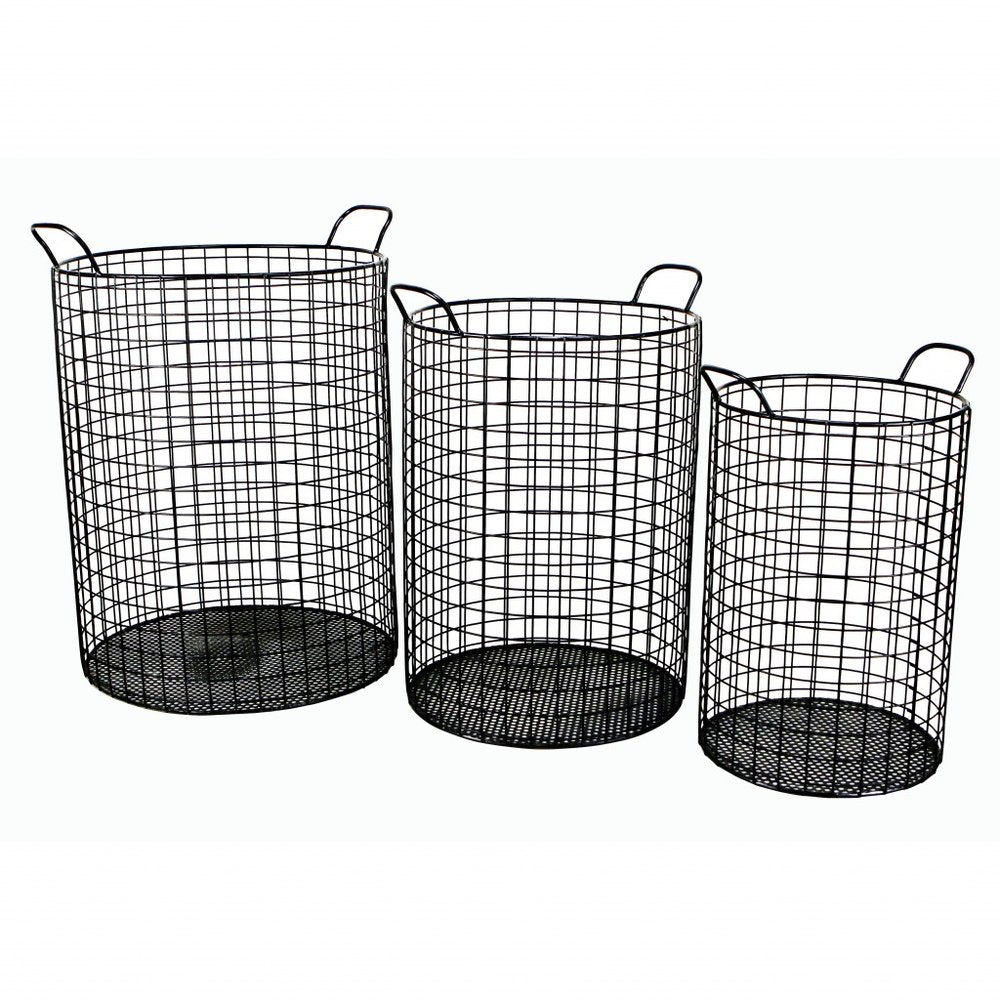 Set of Three Black Metal Basket