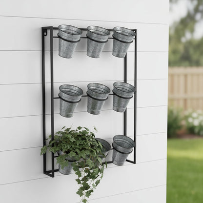 24" X 18" Black And Silver Metal Rectangular Wall Planter
