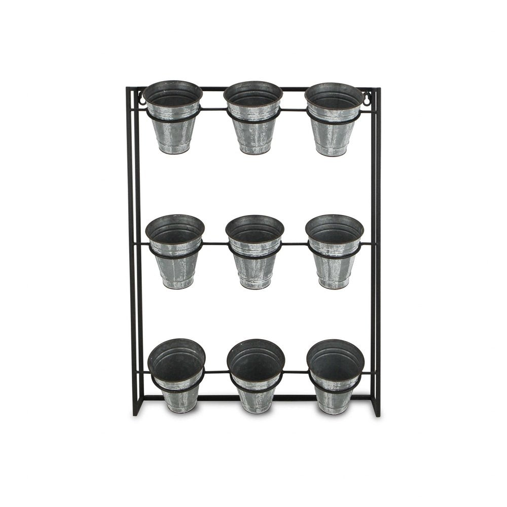 24" X 18" Black And Silver Metal Rectangular Wall Planter