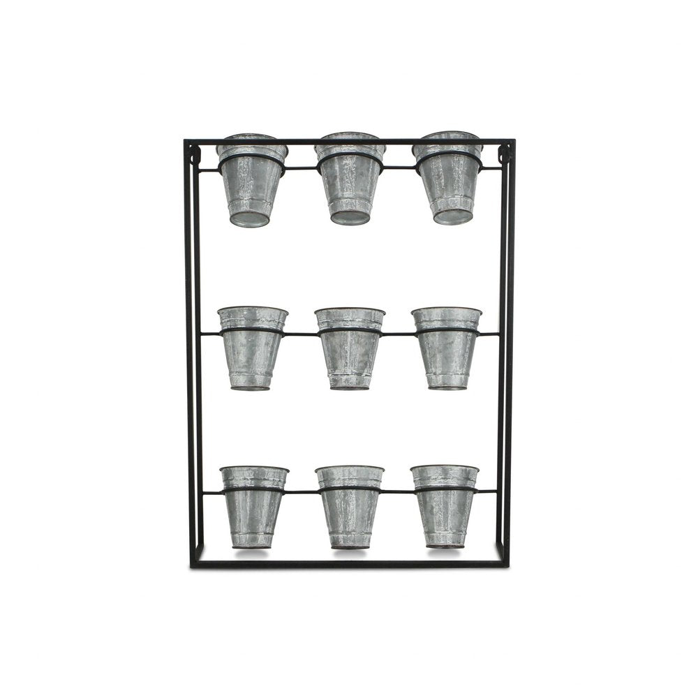 24" X 18" Black And Silver Metal Rectangular Wall Planter