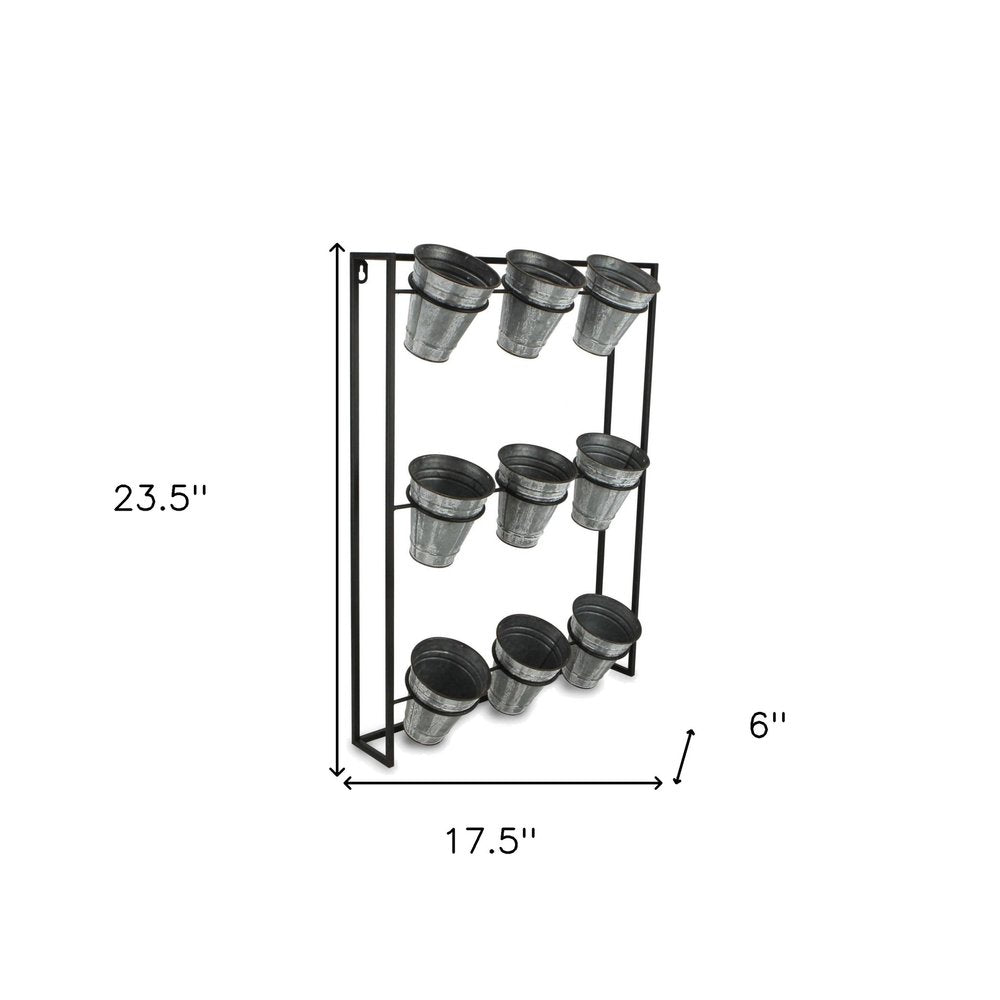 24" X 18" Black And Silver Metal Rectangular Wall Planter