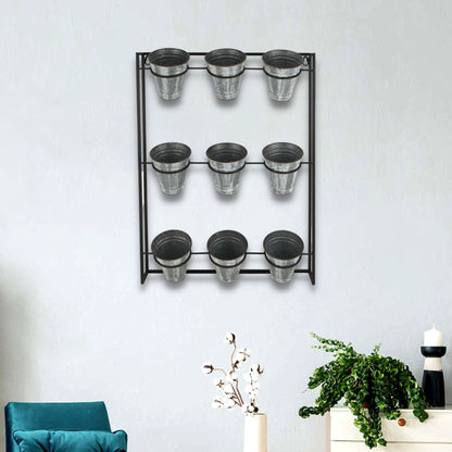 Nine Pot Metal Framed Wall Planter