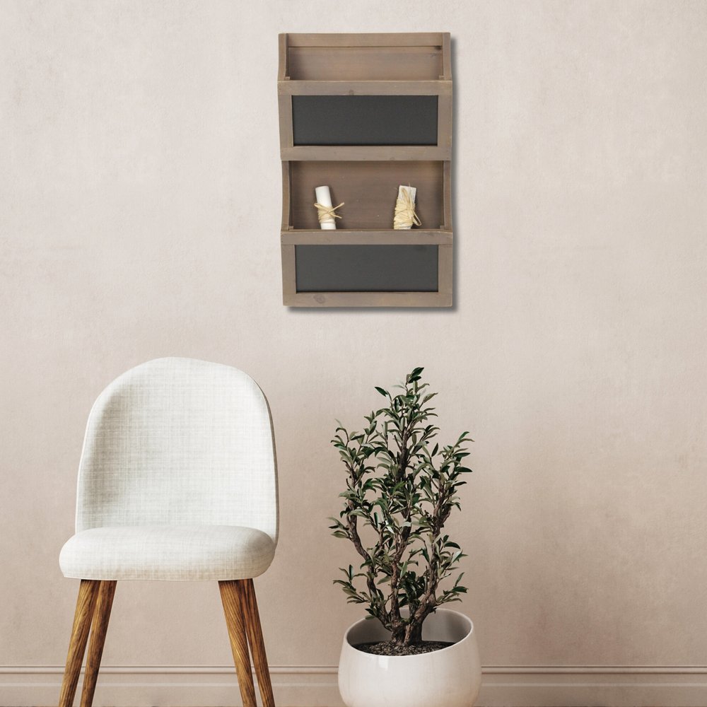 Set of Two Brown Solid Wood File Organizer