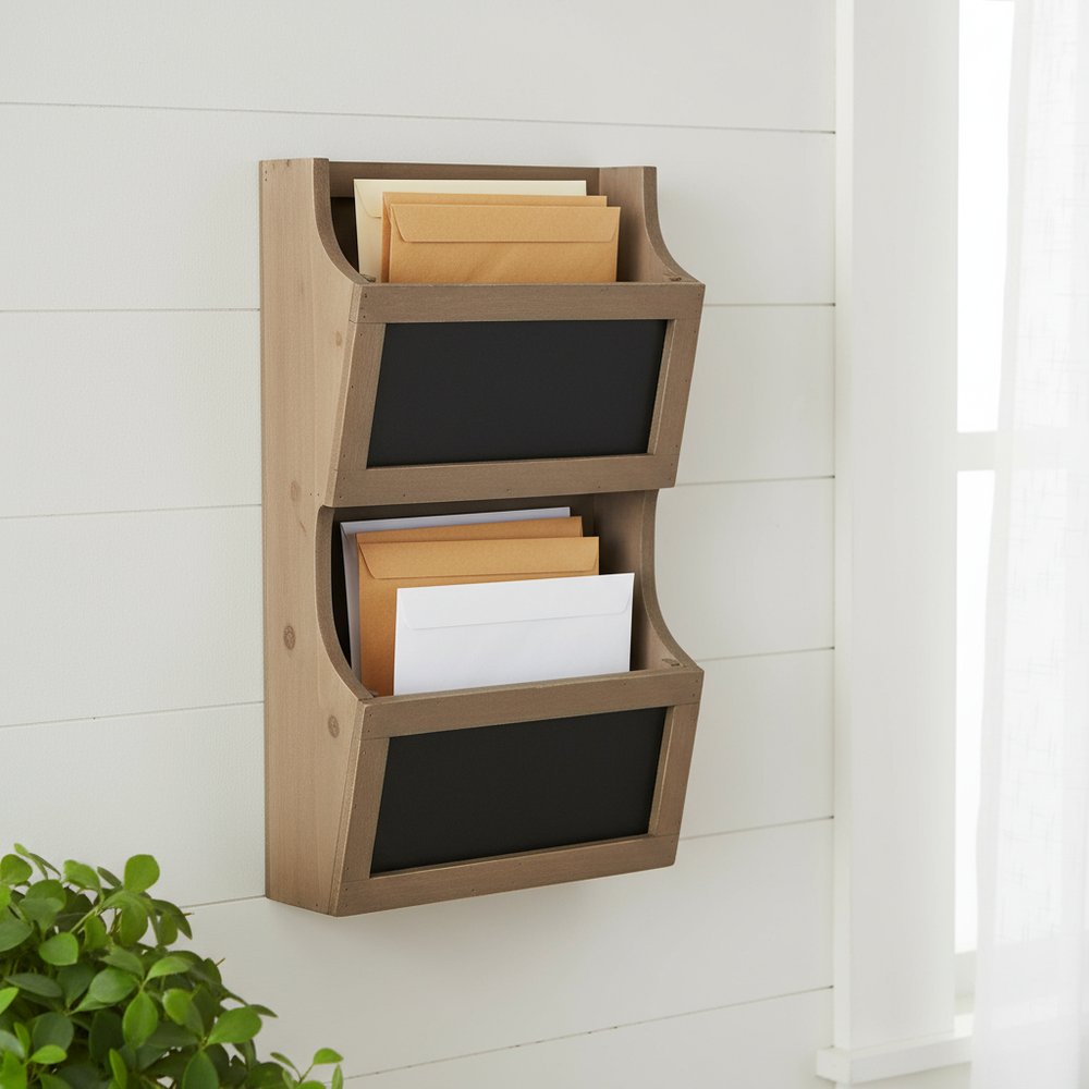 Set of Two Brown Solid Wood File Organizer