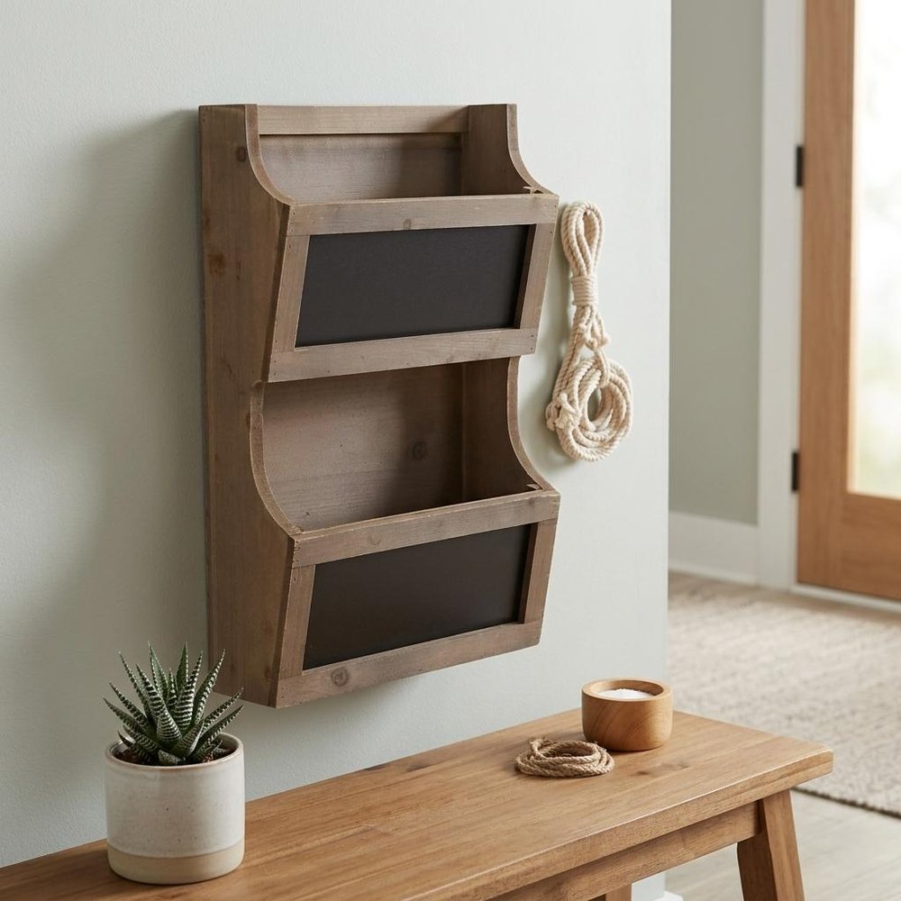 Set of Two Brown Solid Wood File Organizer