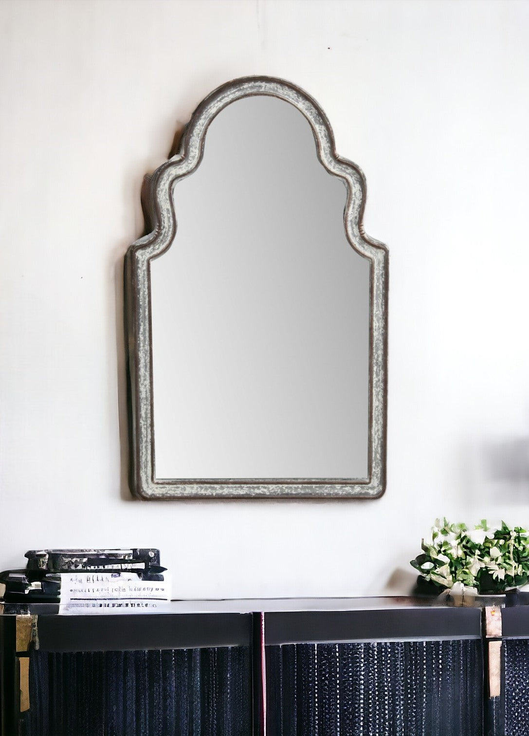 24" Gray Abstract Metal Framed Accent Mirror