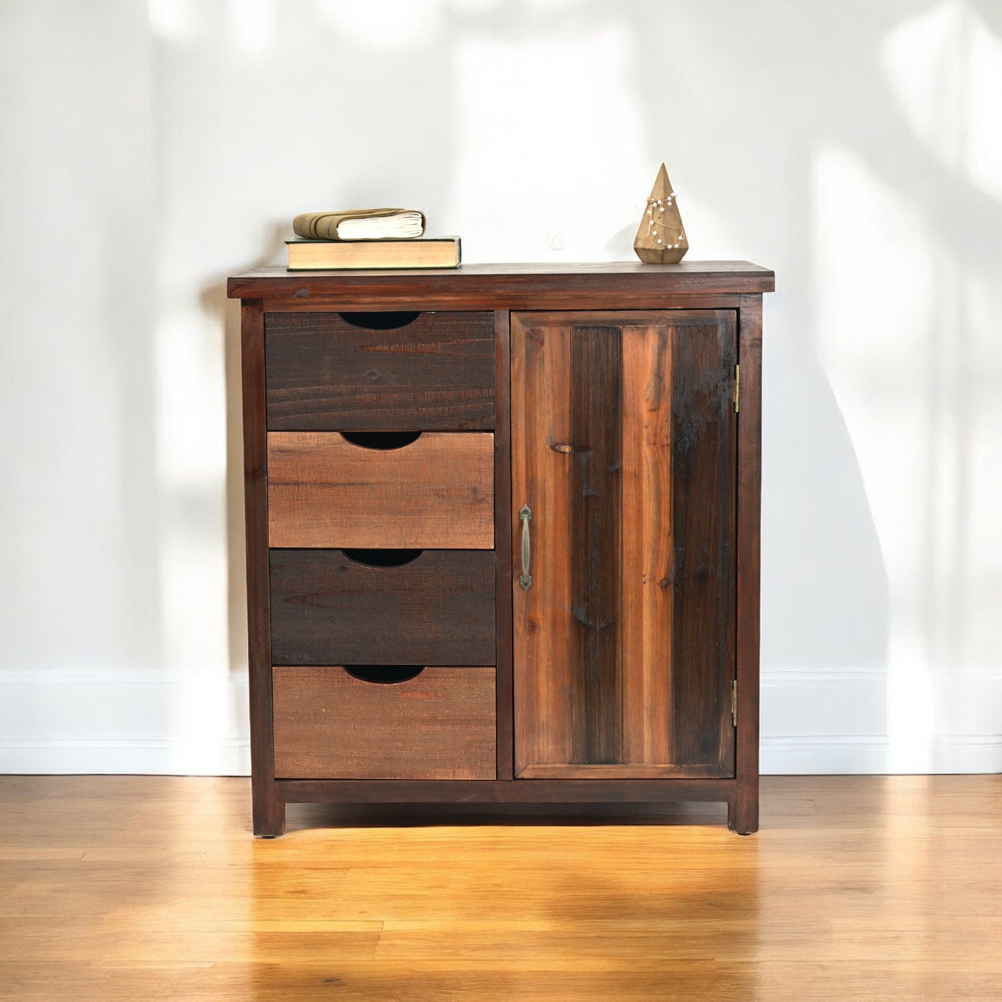 28" Brown Wood Four Drawer Sideboard