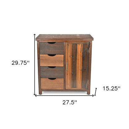 28" Brown Wood Four Drawer Sideboard