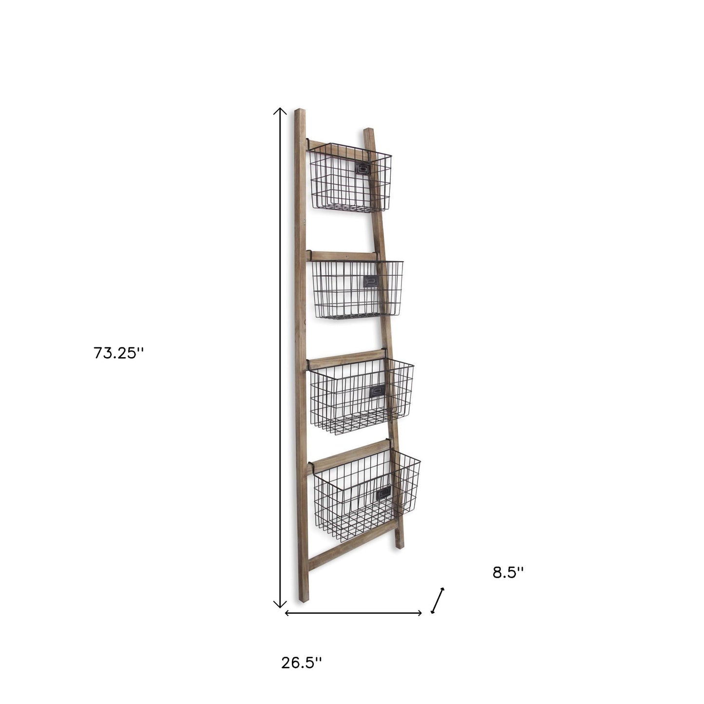 Wooden Ladder Storage Piece with 4 Baskets