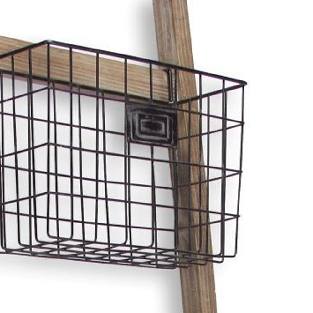 Wooden Ladder Storage Piece with 4 Baskets