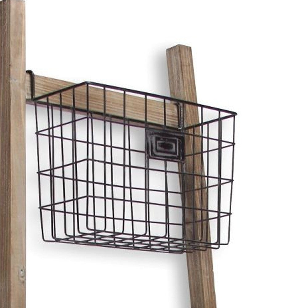 Wooden Ladder Storage Piece with 4 Baskets