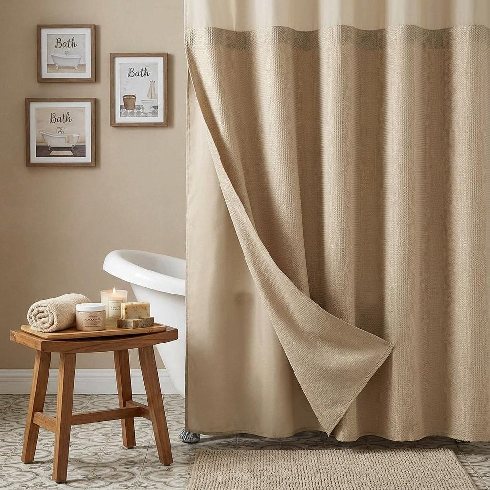 Mocha Sheer and Grid Shower Curtain and Liner Set
