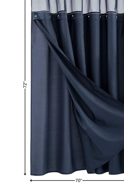 Navy Modern Grid Shower Curtain and Liner Set