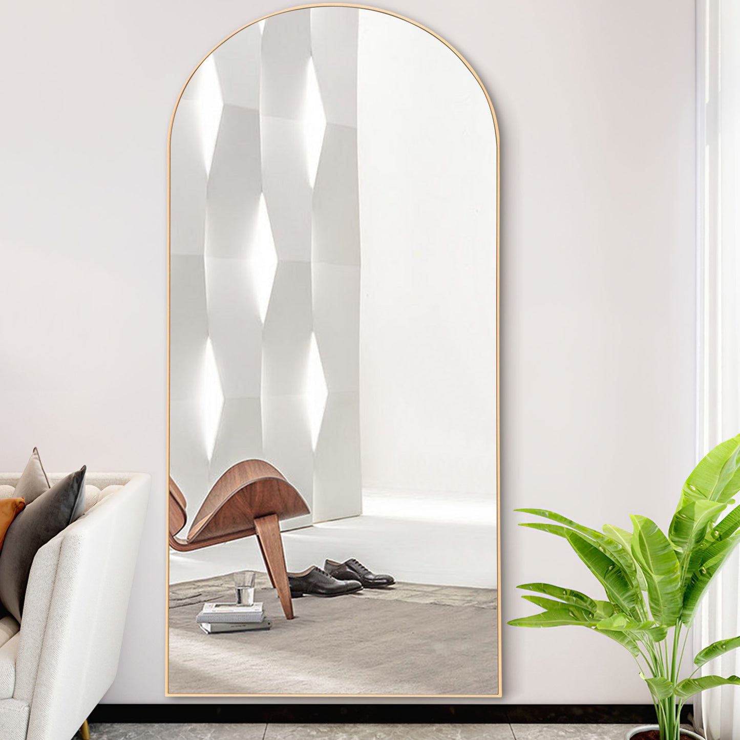 71" Gold Arch Wood Framed Full Length Standing Mirror