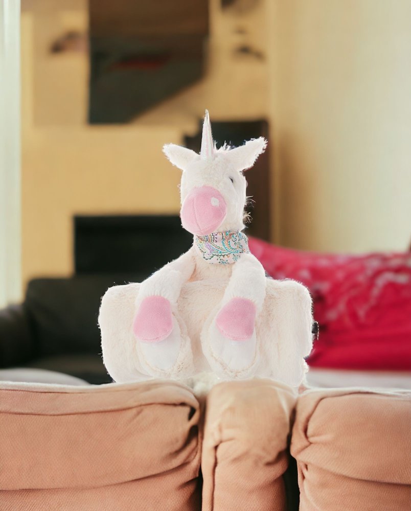 17" X 7" Ivory Unicorn Fabric Throw Pillow with Texture