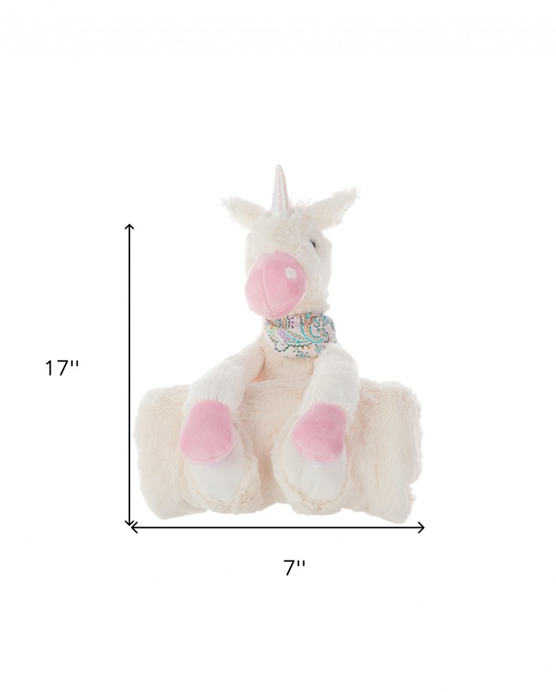 17" X 7" Ivory Unicorn Fabric Throw Pillow with Texture