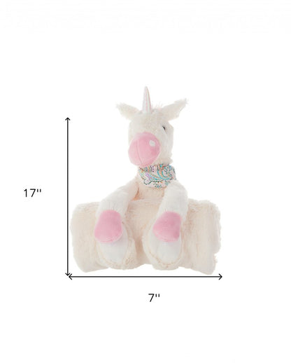 17" X 7" Ivory Unicorn Fabric Throw Pillow with Texture