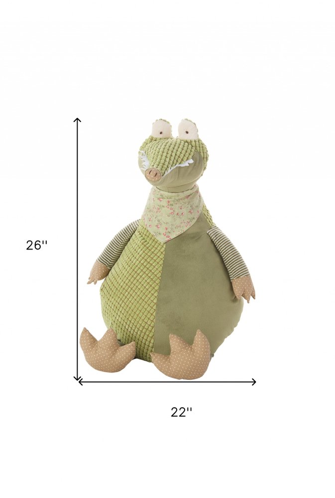 26" X 22" Green Crocodile Fabric Throw Pillow