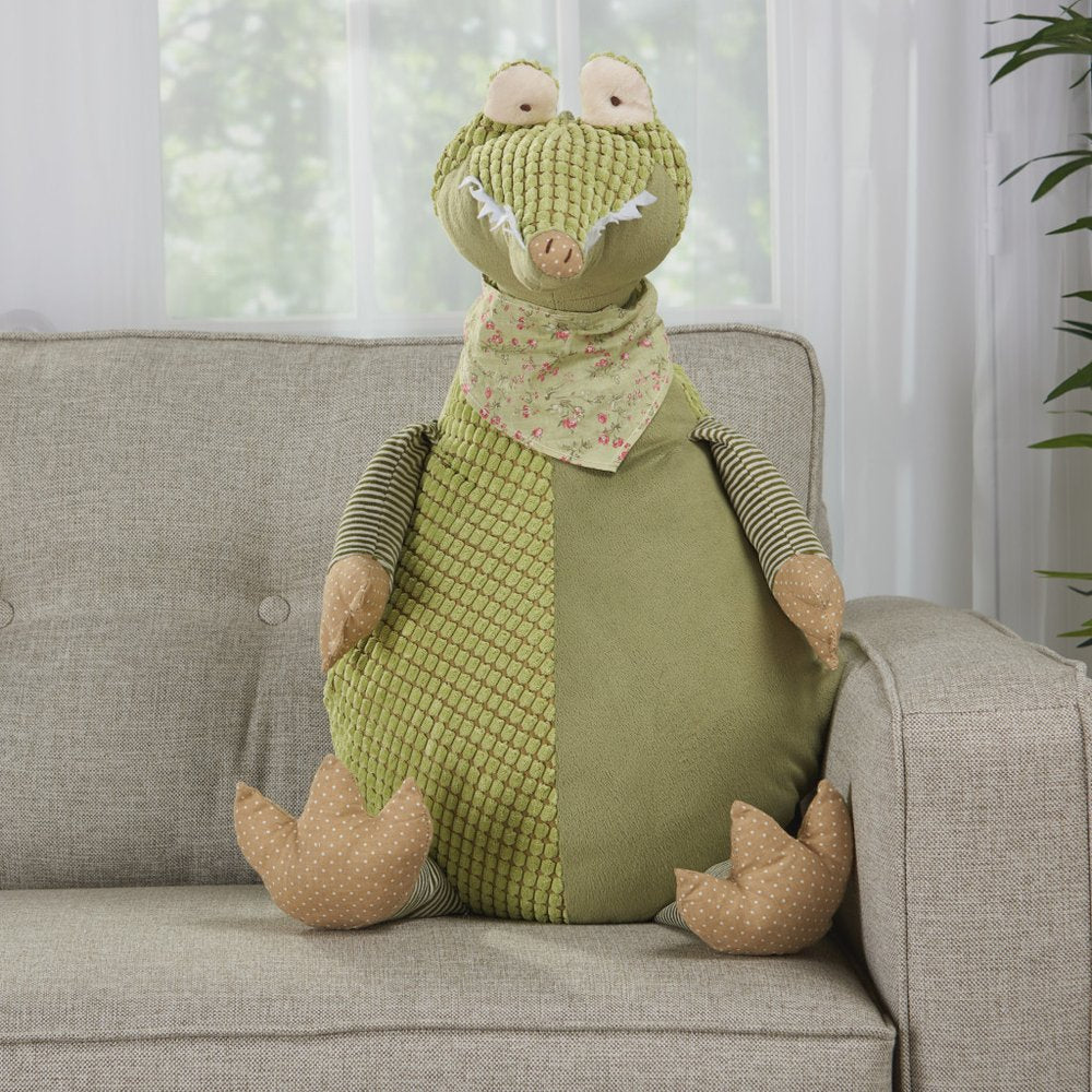 26" X 22" Green Crocodile Fabric Throw Pillow