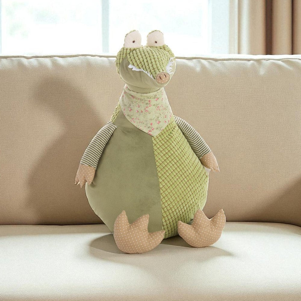 26" X 22" Green Crocodile Fabric Throw Pillow