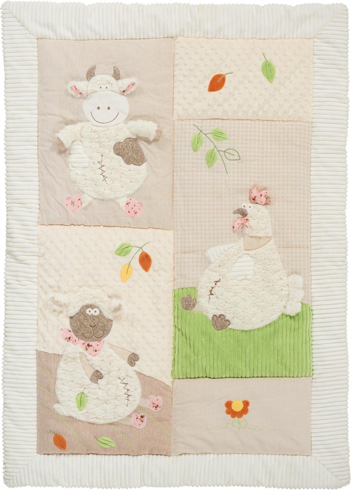 Beige Green And White Polyester Quilt