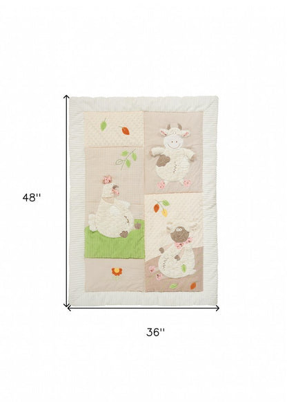 Beige Green And White Polyester Quilt