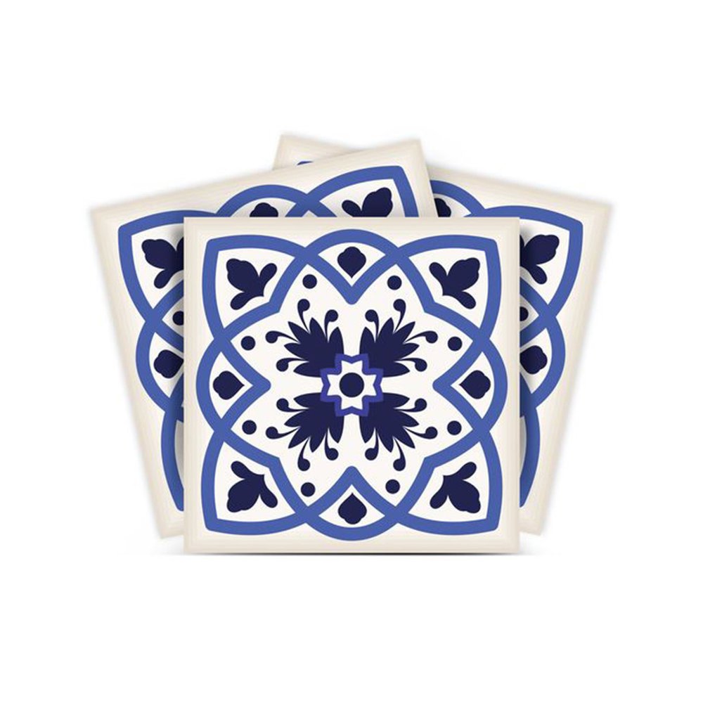 7" x 7" Blue And White Peel And Stick Removable Tiles
