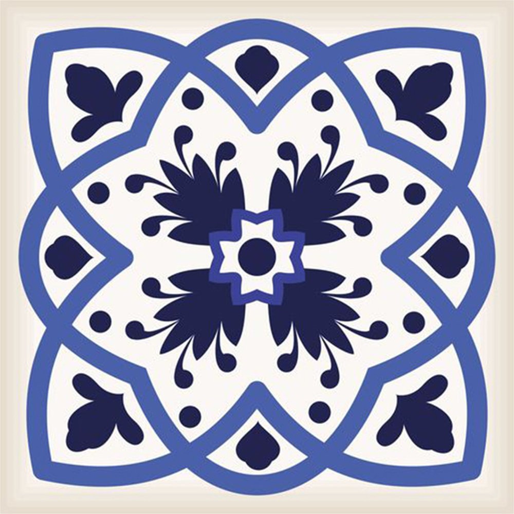 7" x 7" Blue And White Peel And Stick Removable Tiles