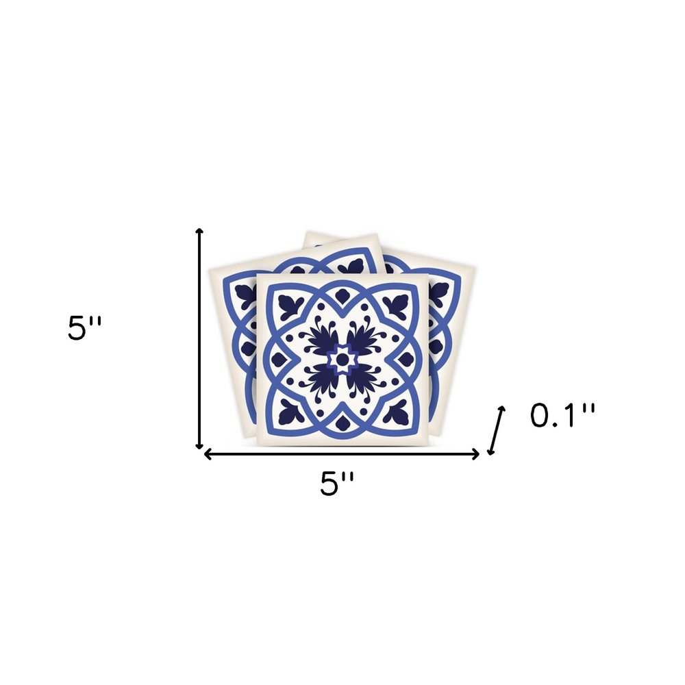 7" x 7" Blue And White Peel And Stick Removable Tiles