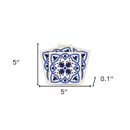7" x 7" Blue And White Peel And Stick Removable Tiles