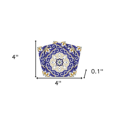 7" x 7" Blue And White Peel And Stick Removable Tiles