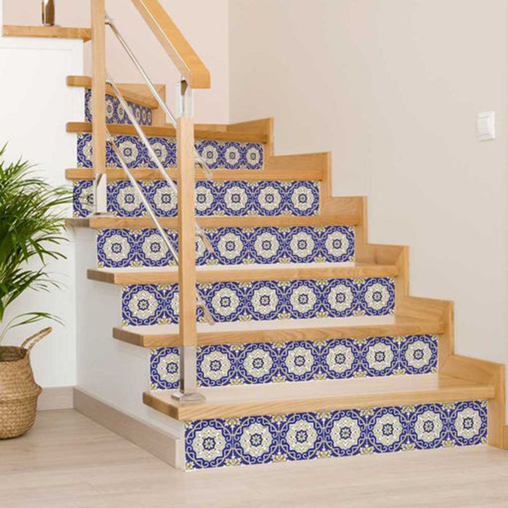 7" x 7" Blue And White Peel And Stick Removable Tiles