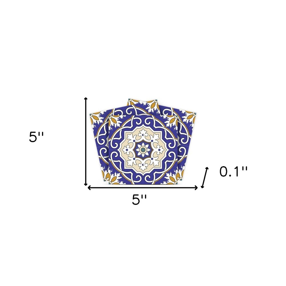 7" x 7" Blue And White Peel And Stick Removable Tiles