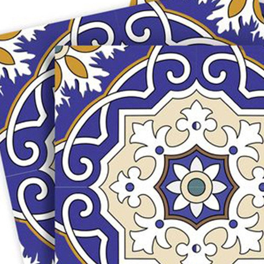 4" X 4" Blue White and Gold Mosaic Removable Tiles