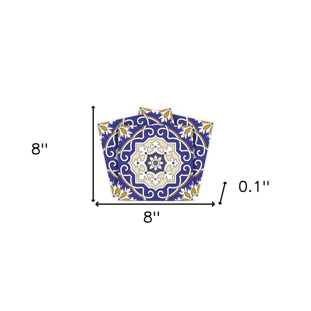4" X 4" Blue White and Gold Mosaic Removable Tiles