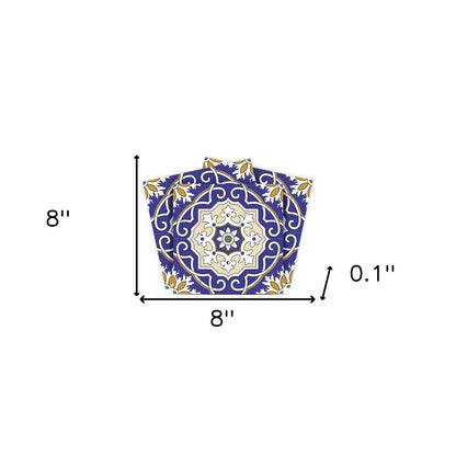 4" X 4" Blue White and Gold Mosaic Removable Tiles