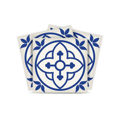 7" x 7" Blue And White Peel And Stick Removable Tiles