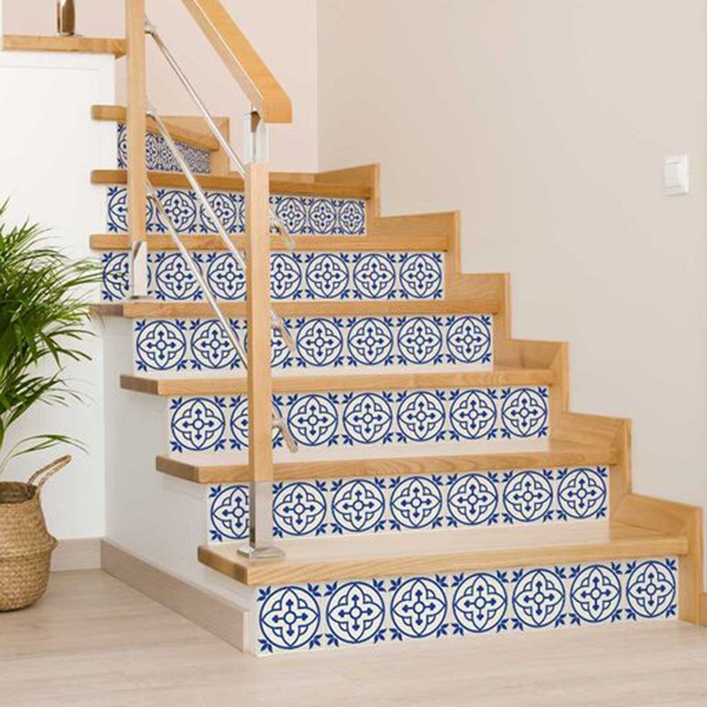 7" x 7" Blue And White Peel And Stick Removable Tiles
